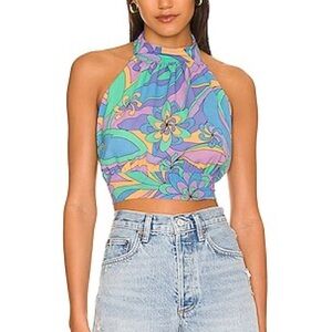 Indah Multicolor Floral Halter Crop Top